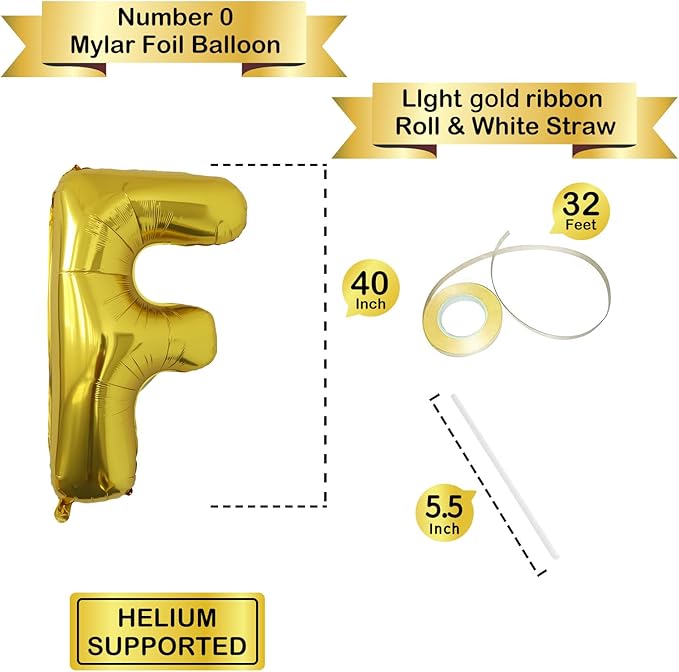 Letter Balloons Gold Party Balloon - 40 Inch Large Gold Letter F Balloon, Letter Balloon Birthday Decorations, Balloon for Women Men Anniversary Party Decorations Supplies