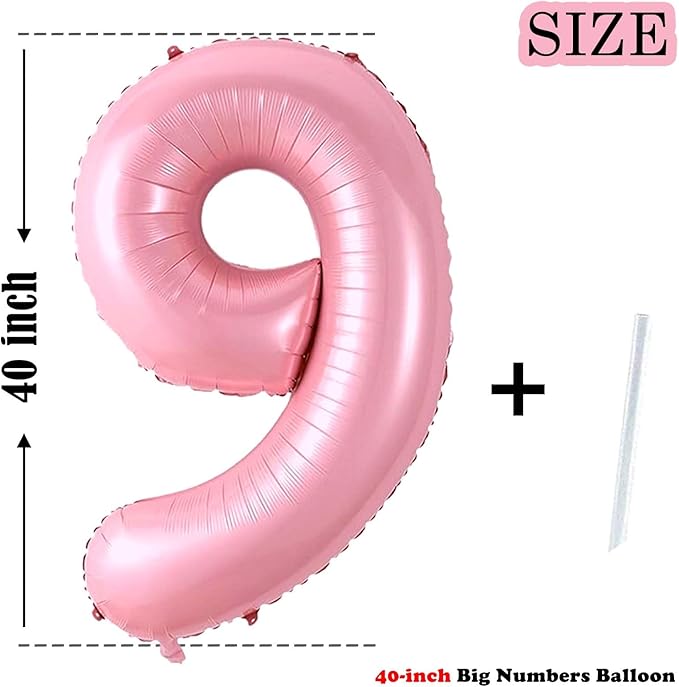 Number 9 Balloon 40 Inch Pink Number Balloon Foil Mylar Alphabet Balloon for Birthday Wedding Baby Shower Party Large Number Balloon