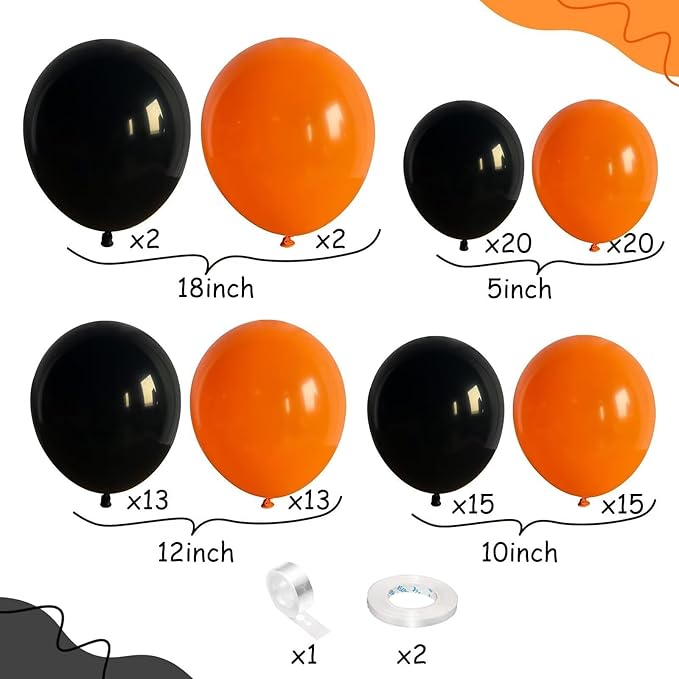 Black and Orange Balloon Arch Kit, 100pcs Orange and Black Balloon Arch Kit with Different Sizes 18/12/10/5 inch Latex Balloons for Halloween Anniversary Construction Theme Birthday Party Decorations