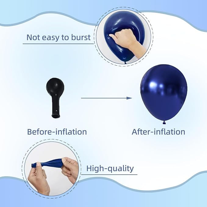 Blue Balloons, 60Pcs 12 Inch Metallic Blue Navy Pearl Light Chrome Blue Latex Balloons for Birthday Graduation Father's Day Wedding Party Decoration