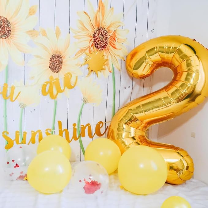 Gold Number 2 Balloon, 40 Inch Large Number Foil Mylar Balloons for 2nd Girl Boy Birthday Party Celebration Decorations Supplies, Digital Balloons for Wedding Anniversary Events Decor