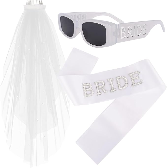 Bride Sunglasses Bride Sash and Veil for Bachelorette Party Decorations Bachelorette Party Accessories Favors White