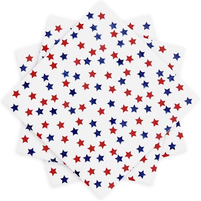 Patriotic Party Supplies 4th of JULY paper napkins 60Count 6.5 x 6.5 inch Americana Stars Cocktail Napkins for USA Themed Parties,Veterans Day Election Day 4th of July Independence Day Decorations