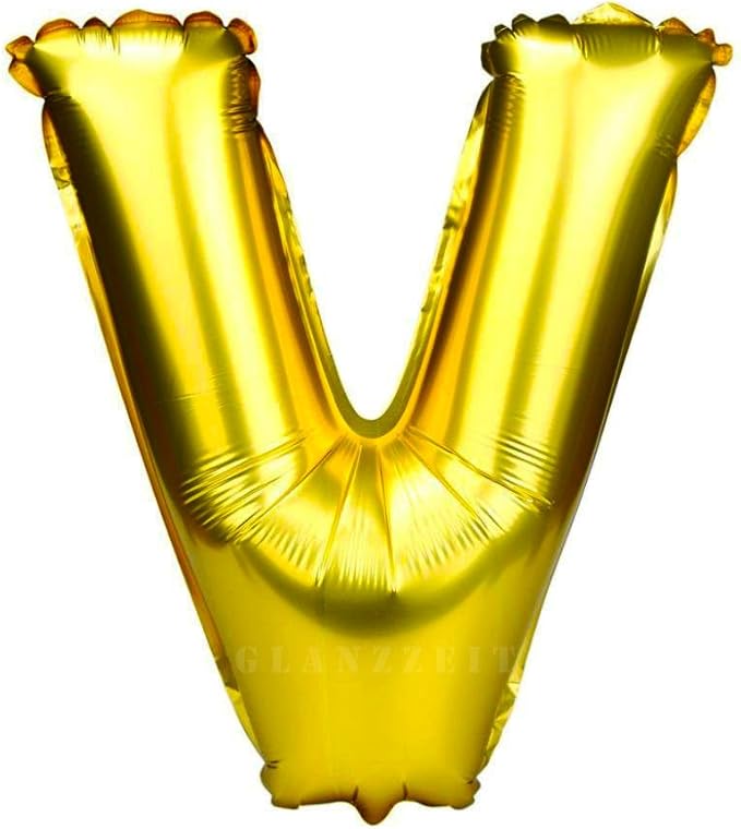 Glanzzeit 16 Inch Gold Balloons Decor Letters A to Z Numbers 0 to 9 for Wedding Prom Birthday Party (Letter V)