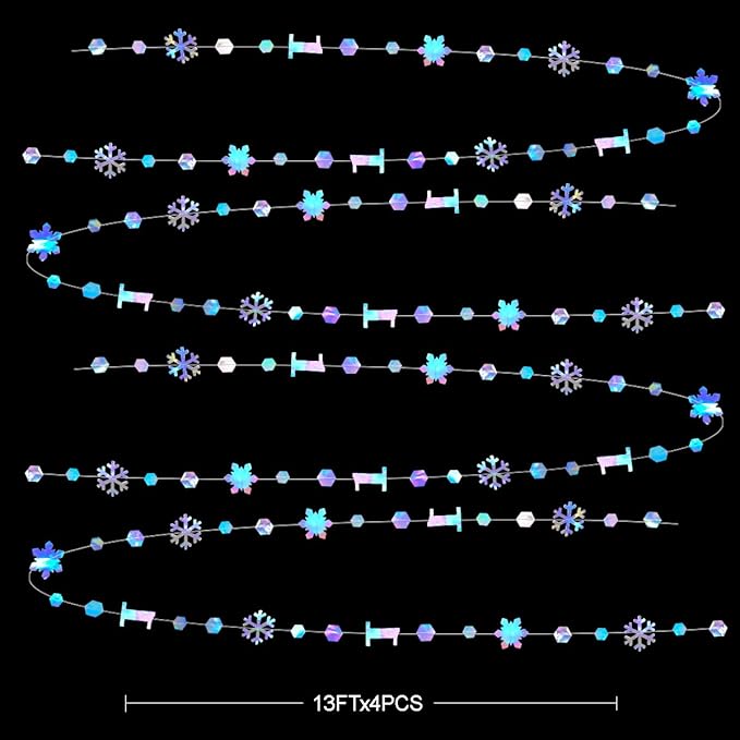 52Ft Winter Onederland Birthday Decorations Iridescent Snowflakes 1st Holographic Paper Snowflakes Garland Streamer for Winter Wonderland Christmas Frozen Snowflake First Birthday Party Supplies