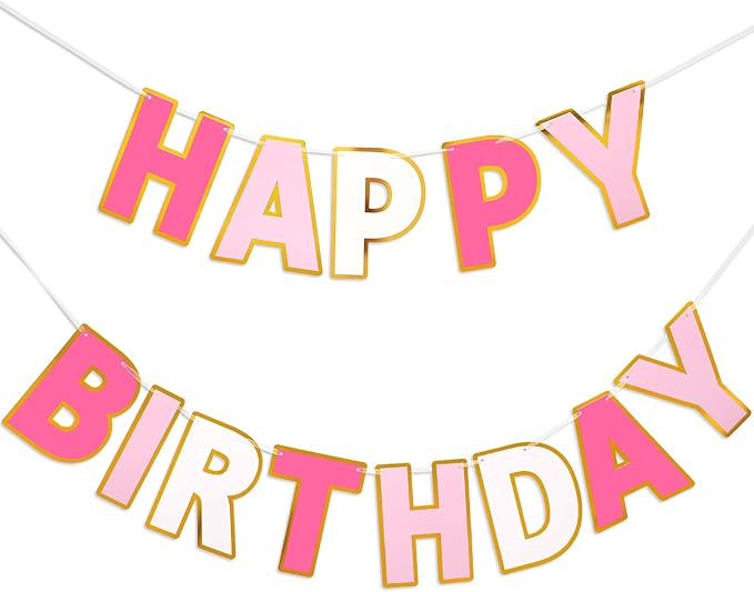 Happy Birthday Banner - 9ft Pre-Strung Happy Birthday Sign for Women, Men, Girls, Boys - No DIY Birthday Decorations & Party Supplies(Roseo Pink)