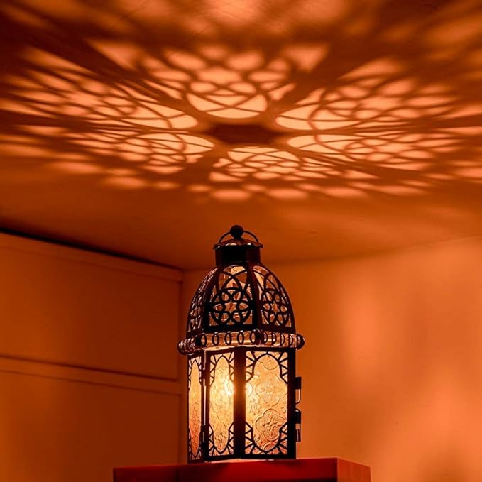 NEEDOMO 12.8'' Moroccan Lanterns Decorative Indoor & Outdoor, Vintage Christmas Candle Holder, Metal Lanterns Decorative, Table, Patio, Porch, Shelf, Christmas Spring Halloween Home Decor (Amber)