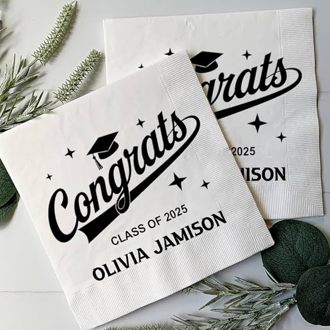 Personalized Graduation Party Disposable Napkins, Custom Grad Party Decor, Class Of 2025, Congratulations Grad, Gifts For Graduations Parties Style 7