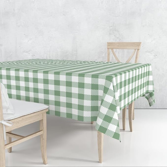 3 Pack Green Gingham Tablecloths, 54 X 108Inch Disposable Party Table Covers Scalloped Green Checkered Table Cloth Waterproof Green White Tablecloth for Birthday Barbecue Tea Party Wedding