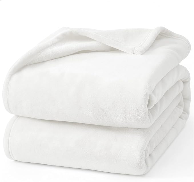 Hansleep Fleece Blanket for Couch White, Super Soft Throw Blanket Flannel Fuzzy, Plush Cozy Blanket for All Seasons, White, Throw 50x60 Inches