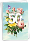 NobleWorks - 50th Funny Card for Birthday - Milestone Bday of 50 Years, Celebrate and Congrats Notecard with Envelope - Floating Numbers 50 C9457CMBG