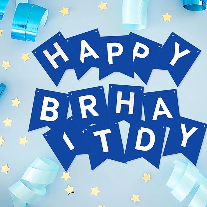 Happy Birthday Banner, Birthday Flag Bunting for Birthday Party Backdrop Decor, Happy Birthday Sign Party Supplies for Girls Boys Kids and Women Hanging Decor (Blue)
