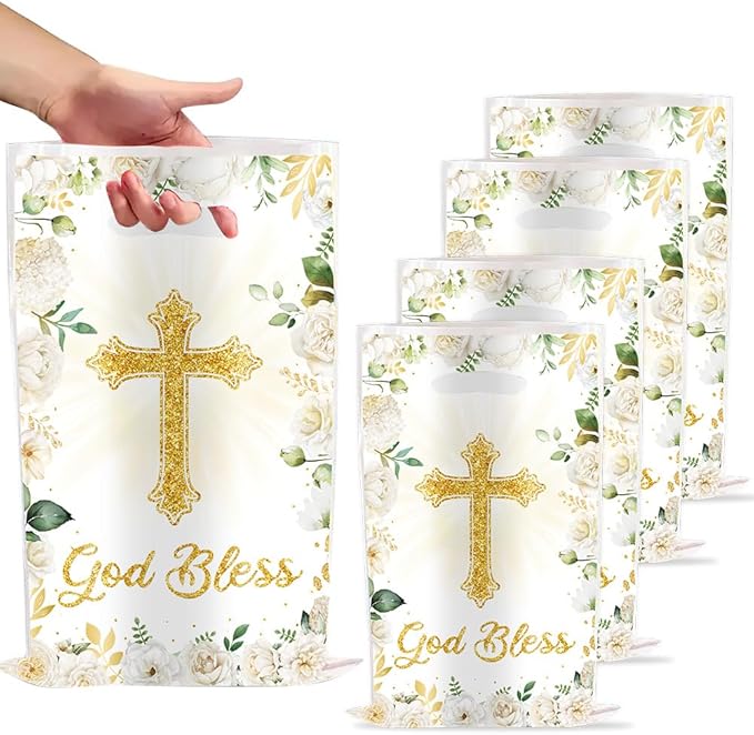 YYaaloa 30pcs Goodie Bags Party Favor Bags Cross Plastic Candy Gift Bags Bulk for Birthday Baby shower Return Gift (Cross 30pcs)
