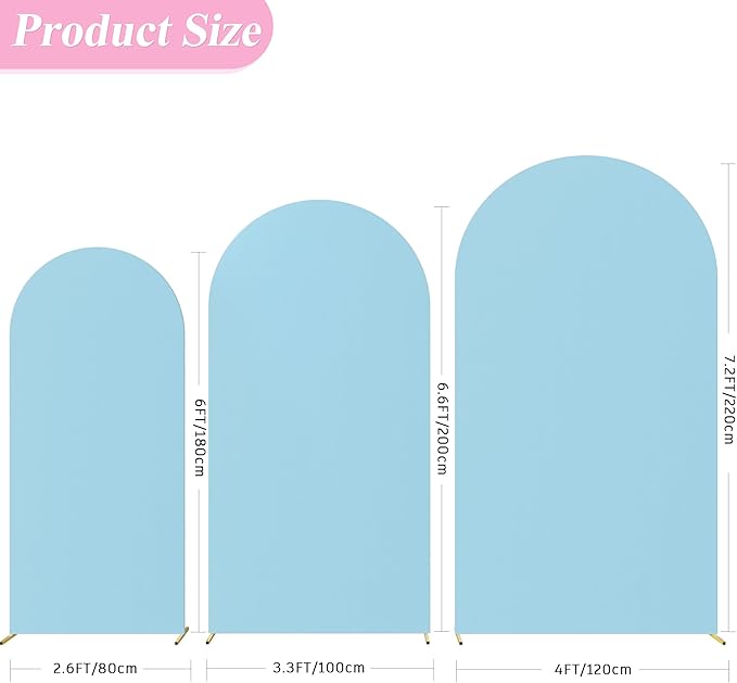 Wokceer Wedding Arch Cover (7.2FT, 6.6FT, 6FT) Set of 3 Spandex Fitted Wedding Arch Stand Covers for Round Top Chiara Arch Backdrop Stands Cover for Birthday Party Ceremony Banquet Decor Dusty Blue