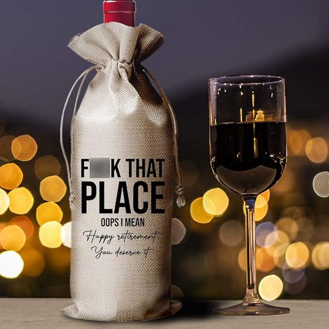 JioJio Chan Funny Retirement Quote Wine Bags Presents, Retired Teacher Gifts for Women Retirees, Coworker, Gift for Boss, Cotton Linen Drawstring Wine Bags (J484)