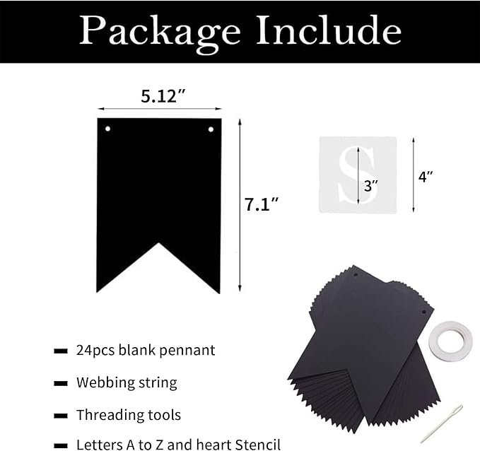 24pcs DIY Black Banner Set, Personalized Banner Party Decorations Supplies Custom Signs, Customize Handwriting Banners Include 26 Letters Stencil
