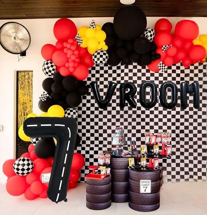 134pcs Race Car Balloon Birthday Party Supplies Decorations for Boys - Racing car Theme Party Supplies Happy Birthday Racecar Number Balloons Garland Kit Birthday Party (Arch, 7)