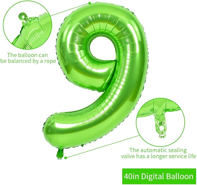 TONIFUL 40 Inch Large Green Numbers Balloons 0-9, Number 9 Digital 9 Helium Foil Mylar Big Number Balloons for 2026 Graduation New Year Eve Birthday Party Anniversary Supplies Decorations