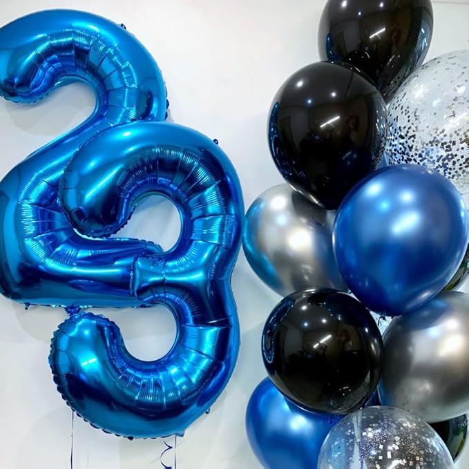 [20 Pcs] 16" Blue Foil Number Balloons (2 sets of 0-9) - Mylar Aluminum Hanging Decorations for Graduation, Birthday, Christmas & New Year's Eve Parties