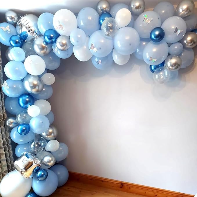Blue Balloon Arch kit, Blue and White Balloon Garland with 22 Inch Disco Ball Balloons Metallic Silver Star Foil Balloons, Silver Confetti Balloons Metallic Blue Balloon for 80s Disco Party Decoration