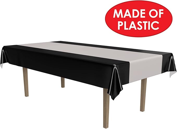 Beistle Sleek Black and Silver Plastic Rectangular Table Cover For Awards Night Theme Graduation Party Supplies Wedding Decorations