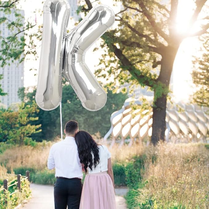 TONIFUL 40 Inch Large Silver Letter K Helium Foil Mylar Balloon for 2026 New Year Eve Graduation Wedding Baby Shower Birthday Party Anniversary Supplies Decorations