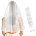 Iridescent Bride to Be Sash & White Embroidery Veil for Bachelorette Party, 2Pcs Bridal Veil and Sash Set for Women, Bach Party Favors Accessories for Wedding Bridal Showers Engagement Party Supplies