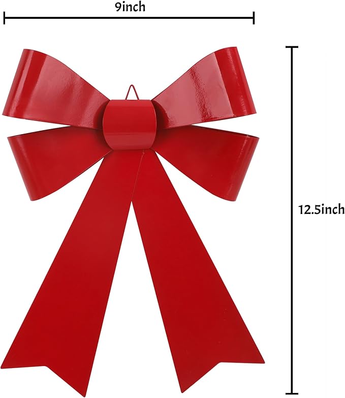 SIQITECHNO Metal Christmas Red Bow Wall Decoration Hanging Xmas Red Bow for Wreath Christmas Tree Topper Ornaments Outdoor Indoor Christmas Decorations for Party Front Door Porch Home