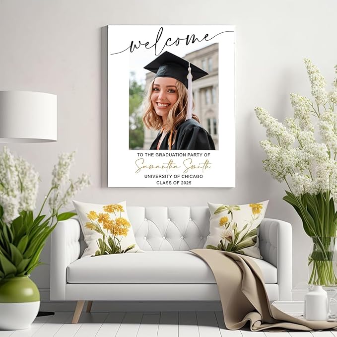 Graduation Party Welcome Sign, Photo Graduation Poster, Greenery Grad Poster, Grad Party Decorations, Senior 2025 2026, Class of 2025 Welcome Board,Custom Grad Celebration Sign, Graduates, Canvas 7