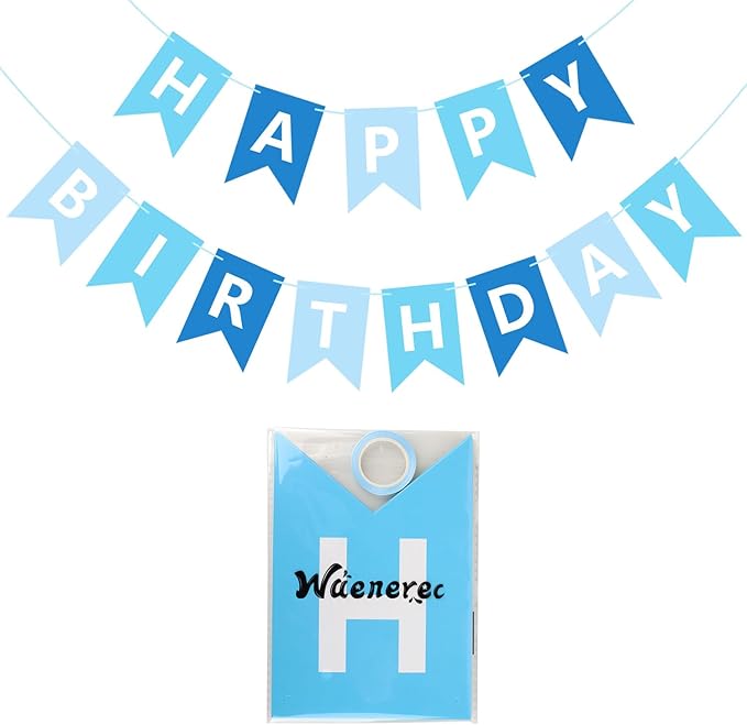 Blue Happy Birthday Banner Sign Happy Birthday Bunting Banner Garland for Kids Boys Baby 1st Birthdays Tea Party Decorations Bunting Flag Birthdays Party Supplies