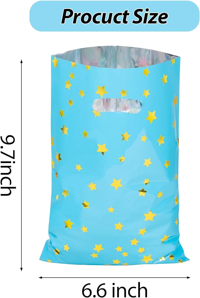 LEKOKO 50 Pcs Party Favors Bags, Cute Star Pattern Birthday Goodie Candy Bags, Plastic Party Gift Bag Bulk for Kids Birthday Baby Shower