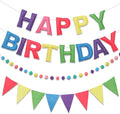 Pre-Strung Happy Birthday Banner & Felt Garland Set - Pastel Birthday Decorations for Women Girls | Reusable Party Supplies for Indoor & Outdoor