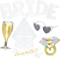 9PCS Bride to Be Balloon Decorations Set - BRIDE Letter Balloons, Ring & Champagne Foil Balloons, Veil, Sash & Sunglasses for Bachelorette, Bridal Shower, Engagement & Wedding Celebration
