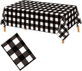 Hxezoc Buffalo Plaid Plastic Tablecloth, 54 x 108 Inch Black and White Checkered Disposable Winter Table Cover for Birthday Party Decorations Outdoor Indoor Party Supplies