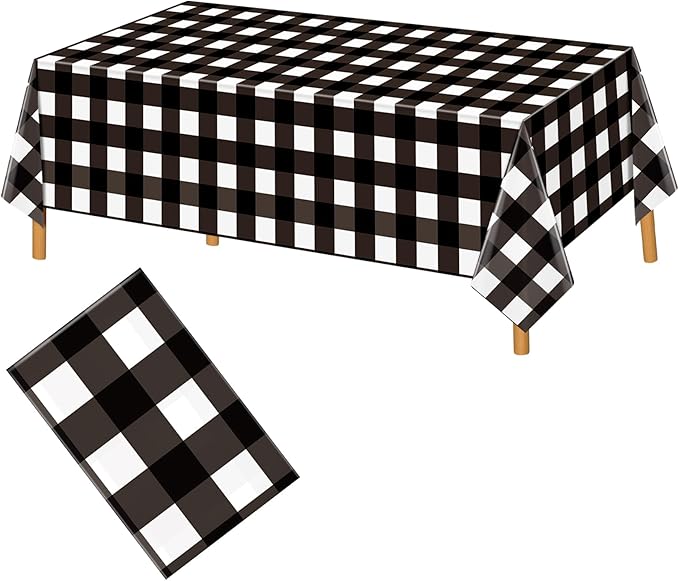 Hxezoc Buffalo Plaid Plastic Tablecloth, 54 x 108 Inch Black and White Checkered Disposable Winter Table Cover for Birthday Party Decorations Outdoor Indoor Party Supplies