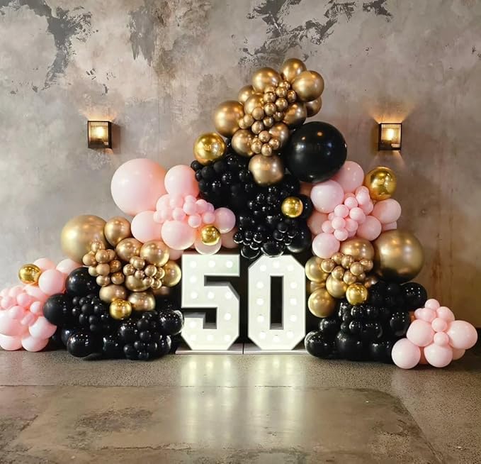Black Pink and Gold Balloons Arch Kit 144pcs 18/12/10/5inch Black Pastel Pink Metallic Gold Balloon Garland for Women Girls Birthday Wedding Bridal Shower Bachelorette Graduation Baby Shower Decor