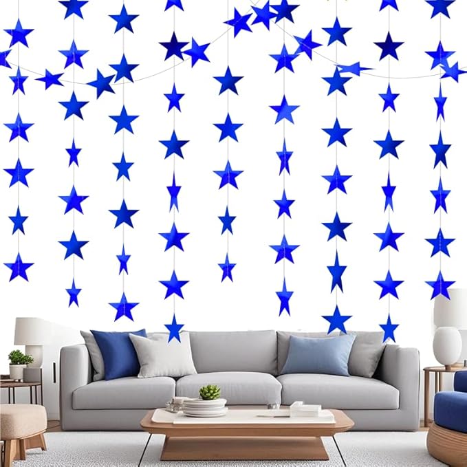 Blue Shining Star Hanging Garland Blue Hanging Sparkling Star Streamer Glitter Bunting Banner Twinkle Backdrop for Wedding Baby Shower Birthday Christmas Decorations 40 Feet