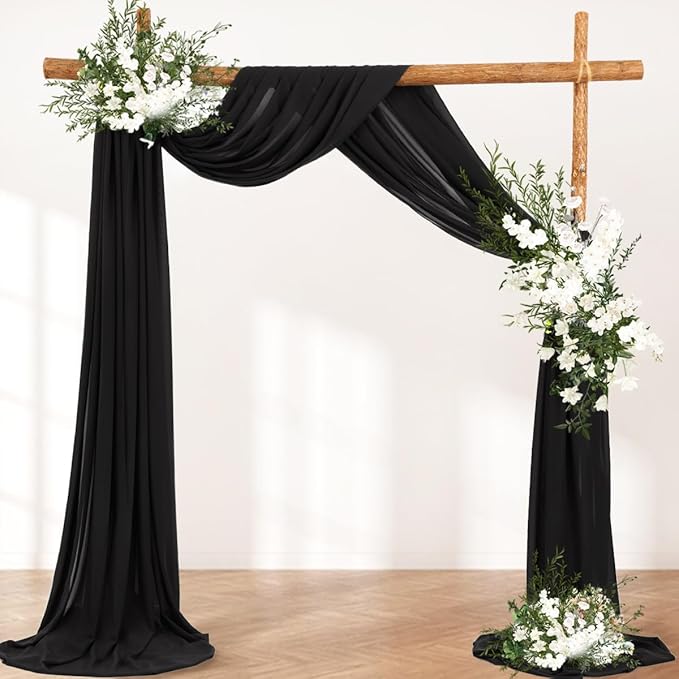 Wedding Arch Draping Fabric 30'' x 18FT Sheer Chiffon Arch Drape Backdrop 1 Panel Black Drape for Easter Bridal Shower Baby Shower Photo Booth Church Decor Birthday Party Outdoor Decoration