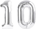 Number Balloon 10th Birthday Decorations, 40 Inch Big Foil Balloon for Men & Women, Silver Number Balloons for Wedding Memorial Day Birthday Aniversarry Supplies