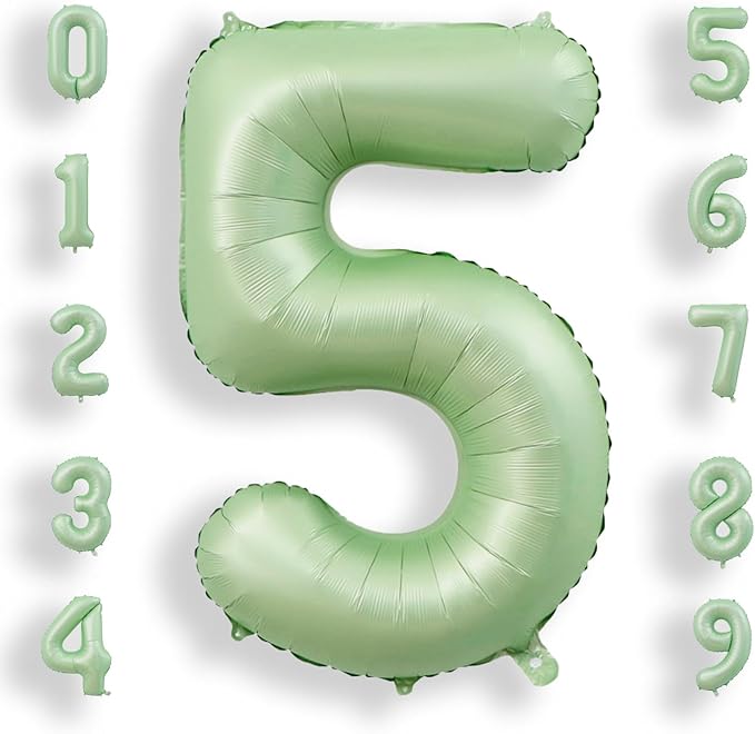 AULE 40 Inch Large 5 Balloon Numbers Sage Green, Big Foil Number Balloons, Giant Helium Happy Birthday Party Decorations for Man and Women, Huge Mylar Anniversary Party Supplies