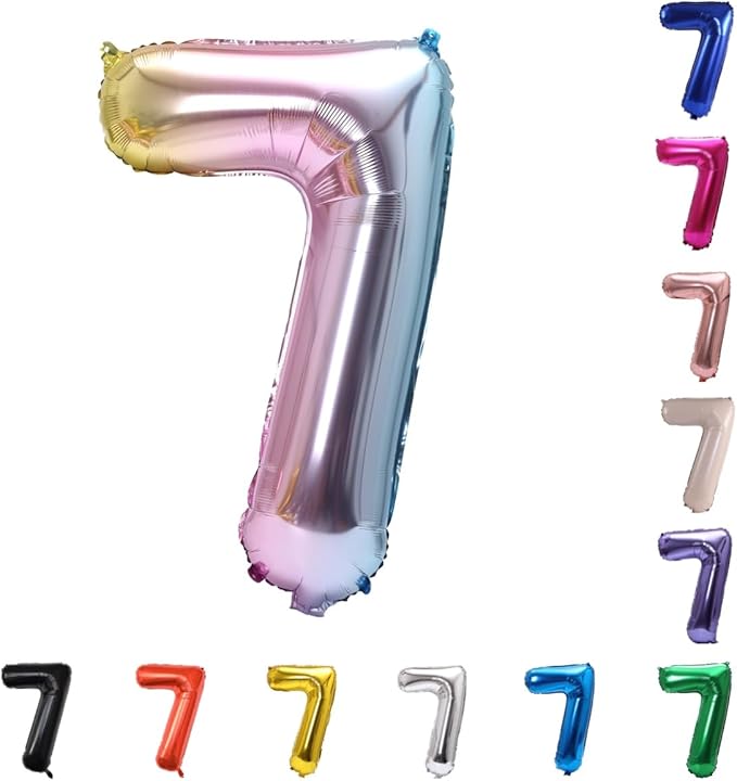 YPSelected 32 Inch Large Foil Helium Number Balloon Birthday Wedding Party 0-9 (Rainbow, 7)
