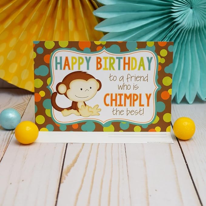 Amanda Creation Chimply the Best Friend Monkey Birthday Pun Themed Single All Occasion Blank Birthday Card To Send To Friends & Family, 4"x 6" (when folded) Fill In Greeting