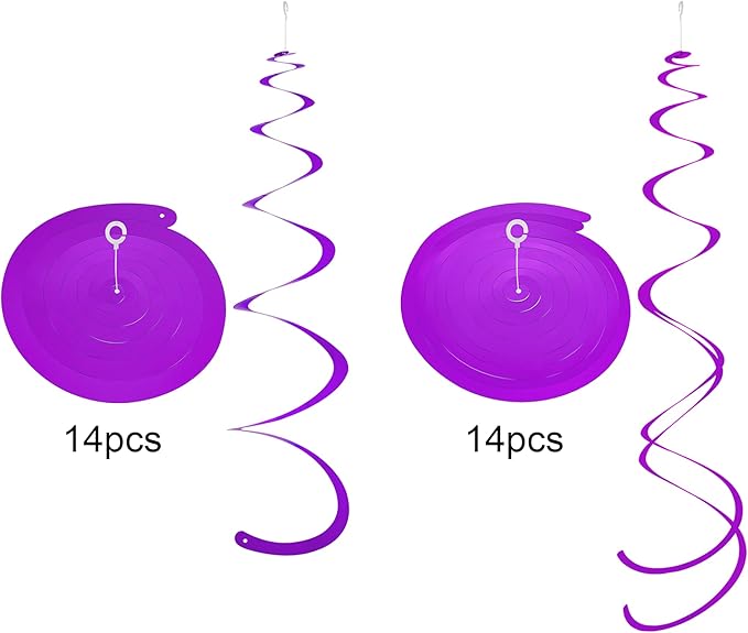 Colorful Ceiling Swirl Foil Decorations Hanging Plastic Streamer Themed Swirl Party Decoration for Halloween Celebration, Pack of 28 (Purple)