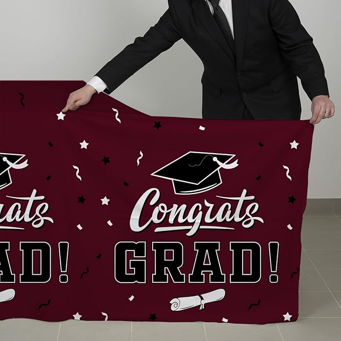 Gatherfun 2026 Graduation Decorations : 2-Pack Congrats Grad Disposable Tablecovers - Class of 2026 Maroon Themed Table Cloths, for Graduation Party Supplies & Graduation Backdrop, 54" X 108"