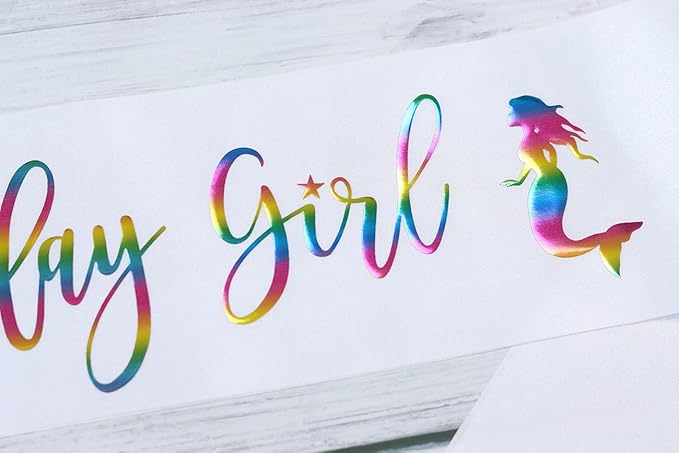 Birthday Girl Sash for Girls and Kids 5,6,7,8,9,10,11,12,13,14 Years Old,White Birthday Sash with Rainbow Color Lettering.