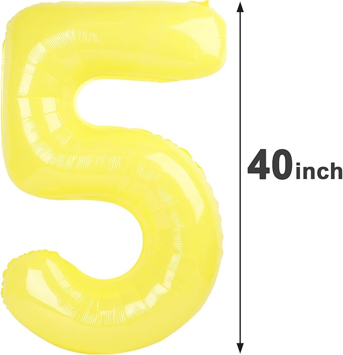 Yellow 40 Inch Large Number 5 Birthday Balloon, Five 5th 15 25 35 50 55 Birthday Celebration Decorations, Yellow Foil 5 Mylar Helium Balloons Girl Boy Anniversary Party Supplies