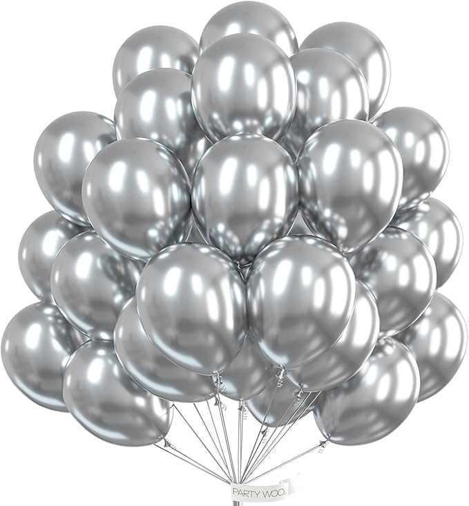 PartyWoo Silver Balloons 101pcs 12 Inch Silver Latex Helium Balloons for Birthday Wedding Anniversary Graduation Bachelorette Engagement Bridal Shower Retirement Party Decorations Silver-G102