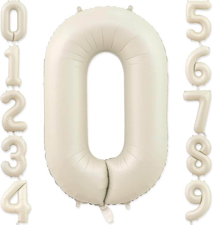 0 Number Balloon, Number Balloons 40 Inch, Sand White Large Big Foil Number Balloons for Birthday Party Graduation Wedding Anniversary Baby Shower Bachelorette Decoration Supplies