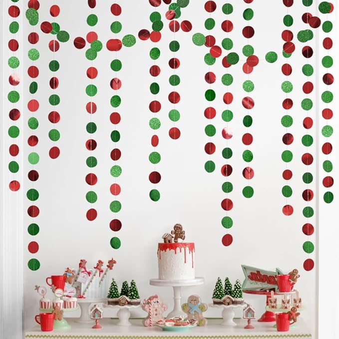 Decor365 Glitter Christmas Party Decorations Hanging Christmas Decoration Ugly Sweater Red Green Garlands Xmas Tree Circle Streamer Photobooth Backdrop Office Classroom Birthday Party Decor