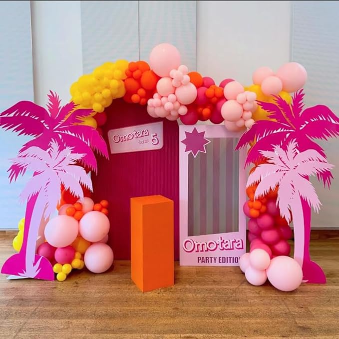 Tropical Flamingo Balloons Arch Garland Kit, 159Pcs Hot Pink Yellow Orange Latex Balloons with Flamingo Foil Balloon for Hawaiian Luau Summer Beach Birthday Party Supplies